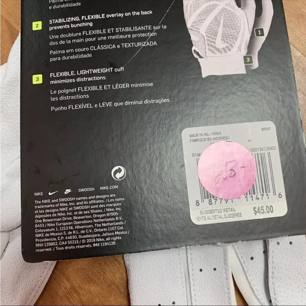 NWT Women's Nike Softball Hyperdiamond Pro Batting Gloves White Gold MEDIUM